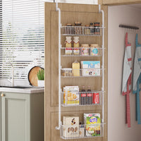 1 x RAW Customer Returns COVAODQ door shelf, shelf with baskets, hanging shelf refrigerator, kitchen organizer storage 5 levels 2 large and 3 small white  - RRP €36.79