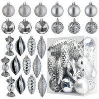 6 x Brand New Prextex Silver Christmas Balls for Christmas Decoration 24 Unbreakable Christmas Ornaments with Hanging Ring Christmas and Party Decoration Lot of Balls in 8 Shapes and Styles - RRP €113.94