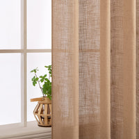 1 x RAW Customer Returns MIULEE Curtains with eyelets voile curtain short modern linen look semi-transparent eyelet curtain for living room children s room room divider set of 2 brown 245 x 140 cm - RRP €39.26