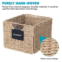 1 x RAW Customer Returns Set of 4 seagrass rectangular storage baskets, folding wicker baskets, shelf box storage box, natural woven basket, shelf basket, wicker baskets organizer for bathroom, living room 26.5 x 24 x 19cm - RRP €49.4