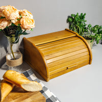 1 x RAW Customer Returns Creative Home Alder Wood Bread Bin Modern 38x28.5x17.5cm -1cm Bread Container Rolling Sliding Lid Concealed front opening Natural Beech Kitchen accessories - RRP €36.36