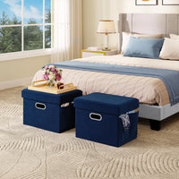 1 x RAW Customer Returns YITAHOME Bench with storage space Foldable 40x31x31cm x2 in velvet blue - Seat cube with storage space and lid with velvet cover - Seat cube footrest foldable storage box chest stool - RRP €32.99