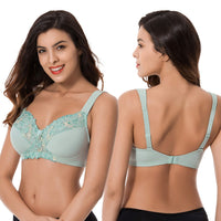 1 x RAW Customer Returns Curve Muse Plus Size Minimizer Unlined Wireless Bra with Lace Embroidery-3 Pack-Sage,Nude,Blush-36C - RRP €50.64