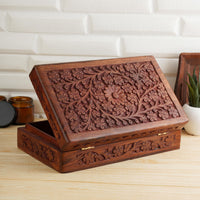 1 x RAW Customer Returns Ajuny Decorative Wooden Jewelry Box Hand Carved Floral Design Multipurpose as Watch Box Keepsake Organizer Ideal for Gifts - Brown, 8X5 Inch - RRP €19.99