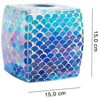 4 x Brand New Whole Housewares Decorative Rectangular Tissue Box with Mosaic Glass Mermaid Finish - Square Tissue Dispenser Holder for Any Room in the Home - RRP €111.96