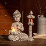 1 x RAW Customer Returns TERESA S COLLECTIONS Buddha Statue with Stone Lantern Pagoda Statue Solar Garden Figures, Meditating Buddha Statue Solar Lights for Outdoor Use, Decoration for Garden Yard Patio - RRP €42.98