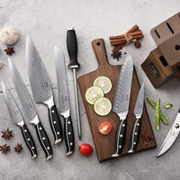 1 x RAW Customer Returns NANFANG BROTHERS Professional Damascus Knife Block Set 9 Chef s Knife Set Made of Stainless Steel with Wooden Block Block Sets Black - RRP €171.42