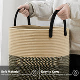 1 x RAW Customer Returns YOUDENOVA Laundry Basket Woven Laundry Collector Toy Storage Storage Basket with Handle Handmade Made of Cotton Z-Brown Black - RRP €29.99