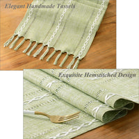 1 x RAW Customer Returns Wracra Hemstitch Cotton Linen Table Runner Woven Crocheted Sage Green Table Runner 180cm Long with Hand Tassels for Dining Room Kitchen Party and Dessert Table Decoration Sage Green, 180cm  - RRP €17.59