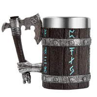 1 x RAW Customer Returns OTARTUDE Viking Mug with Ax Handle, Nordic Oak Wooden Beer Mug, Nordic Viking Stainless Steel, 550ml, Viking Gift for Men, Father s Day - RRP €31.97