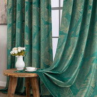 1 x RAW Customer Returns MIULEE Velvet Curtain with Gold Foil Leaves Pattern, Set of 2 Curtains Velvet Emerald Green with Back Loops and Rod Pocket, Thick Curtain Opaque Velvet Curtains for Bedroom, Each H225 X W140cm - RRP €44.36