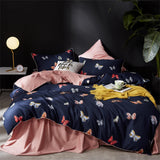 1 x RAW Customer Returns Freyamy Bed Linen 155x220cm 2-piece Navy Blue Pink Colorful Butterfly Vintage Bedding Sets Brushed Microfiber Soft Reversible Bed Linen Duvet Cover with Zipper and Pillowcase 80x80cm - RRP €37.27