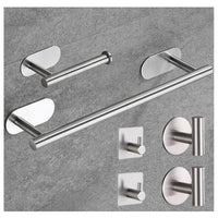 1 x Brand New 6 Piece Bathroom Accessory Set, 40cm Towel Holder No Drill Bar Toilet Roll Holder 4 Adhesive Wall Hook, 304 Stainless Steel Brushed Finish - RRP €22.8