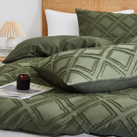 1 x RAW Customer Returns Freyamy 2 pieces cushion cover 40 x 80 cm green olive green geometric tufted embroidery pattern pillowcase with zipper microfiber cushion cover  - RRP €16.99