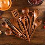 1 x RAW Customer Returns NAYAHOSE Wooden Cooking Utensils 10 Pack Teak Wooden Cooking Spoons and Spatulas for Cooking, Including Spoon, Ladle, Fork 10  - RRP €28.99