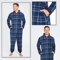 1 x RAW Customer Returns CityComfort Men s Overall Jumpsuit, One Piece Suit Fleece Onesie Men s Fluffy One-Piece Pajamas Men and Teenager Boys M-3XL, Gifts for Men 3XL, Blue Checked  - RRP €34.68