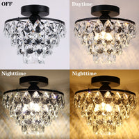 1 x RAW Customer Returns Mini Crystal Chandelier Small Ceiling Light, Modern Crystal Ceiling Light for Hallway Flush Mount Crystal Chandelier Ceiling Lights for Bedroom Living Room Black  - RRP €59.99