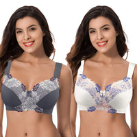 1 x RAW Customer Returns Curve Muse Women s Plus Size Minimizer Wireless Unlined Bra with Embroidered Lace - Pack of 2 - Buttermilk, Grey-125C - RRP €39.58