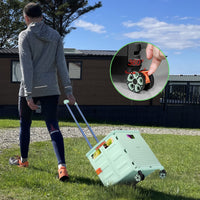 1 x RAW Customer Returns Shopping trolley 360 wheels Portable sack truck Foldable shopping basket with wheels Retractable magnetic table sliding cover Folding boxes Stable up to 55 kg Transport trolley with lid -Green - RRP €79.99