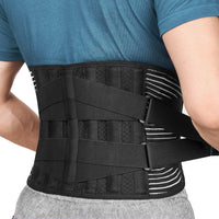 1 x RAW Customer Returns FREETOO Lumbar Support Belt for Lumbar Spine and Back Support, Relieves Pain, 4 Springs, Double Adjustable Strap, for Women and Men, S, Black - RRP €26.4