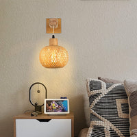 1 x RAW Customer Returns Indoor Wall Light Vintage Bamboo Lantern Lamp, E27 Retro Nylon Rope Wall Lamp Made of Metal and Wood, Industrial Wall Light Made of Hand-Woven Rattan for Bedroom Living Room Without Bulb  - RRP €38.99