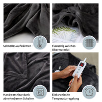 1 x RAW Customer Returns 7chatudo electric blanket with automatic switch-off, electric heating blanket, 1.80 m x 1.30 m, 6 temperature levels, quick warm-up, 5 automatic switch-off timers, washable, slate grey - RRP €28.03