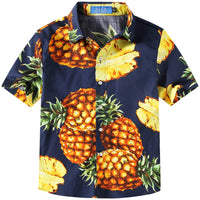 1 x Brand New SSLR Boys Hawaiian Shirt Casual Short Sleeve Pineapple Print Cotton Medium 11-12 Years , Navy  - RRP €29.5