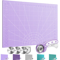 1 x RAW Customer Returns Miuzei cutting mat A2 A3 self-healing with rotary cutter replacement blades 45mm, large craft mat children cut-resistant mat set, cutting mat sewing cutter fabric cutter for fabric, leather, lavender - RRP €25.2