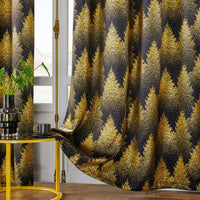 1 x Brand New FMFUNCTEX Black Gold Foil Pine Forest Opaque Curtains Eyelet Curtain Cold Protection Blackout Curtains Thermal Insulated Curtains for Living Room Bedroom 132 x 245 cm Set of 2 - RRP €41.33