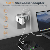 1 x RAW Customer Returns TESSAN double plug with USB C, 5 in 1 socket adapter, multiple plug with 1 USB C and 1 USB A, 3600W socket distributor with USB C, 3-way USB socket for phone and household appliances, gray - RRP €15.99