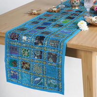 1 x RAW Customer Returns Indian Patchwork Cotton Blue Table Runner 41x183 cm Decorative Rajasthani Hand Embroidered Colorful Luxury Coffee Dining Style Placemat Table Decoration - RRP €21.99