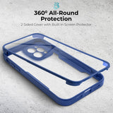 1 x Brand New Moozy 360 degree case for iPhone 14 Pro - transparent with blue edge, front and back all-round protection case cover, mobile phone case with integrated protective glass - RRP €14.63