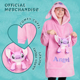 1 x RAW Customer Returns Disney Stitch Hoodie Blanket Kids Girls Sherpa Hooded 3D Ears Kangaroo Pocket Girls Gifts Pink Angel  - RRP €21.49