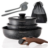 1 x RAW Customer Returns Kitchen Academy Pot Set Removable Handle - 10 Piece Induction Pot Set for All Stove Types, Non-Stick Pot, Stackable Pot Set, Camping Pots and Pans - RRP €59.99