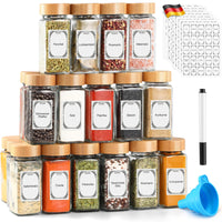 1 x RAW Customer Returns TUSEASY Square Spice Jars with Bamboo Lid 24 Piece Set, 120ml , Glass Spice Container with German Spice Labels Shaker Insert Chalk Pen, Spice Storage Spice Organizer Spice Jars - RRP €28.99