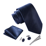 1 x RAW Customer Returns Massi Morino Dark Blue men s ties and handkerchiefs with cufflinks, tie clip set - Intense Blue Modern men s suit accessory for wedding - RRP €29.9