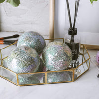 6 x Brand New WHOLE HOUSEWARES Glass ball decoration Set of 3 glass mosaic balls for bowls 10 cm diameter Living room table decoration Coffee table and home decoration gold  - RRP €108.84