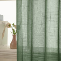 1 x RAW Customer Returns MIULEE Set of 2 Voile Curtains Sheer Linen Curtain with Eyelets Transparent Linen Look Curtain Eyelet Curtain Living Room Window Curtain Translucent Decorative Curtain Bedroom 140 x 245 cm W x H Dark Green - RRP €32.49