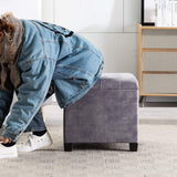 1 x RAW Customer Returns HNNHOME stool with storage space, seat cube with lid, seat chest, footstool chest storage box, cloud velvet, solid wood, 47 L, 45 x 45 x 43 cm light grey, cloud velvet  - RRP €64.99