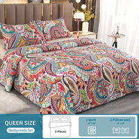 1 x RAW Customer Returns Qucover colorful bedspread 240x260cm made of cotton, boho bed throw XXL for double bed, all-season quilted blanket set with 2 pillowcases, large sofa throw paisley pattern - RRP €77.9