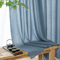 1 x RAW Customer Returns MIULEE living room curtains linen eyelet curtain linen look curtain boho curtain with eyelets semi-transparent linen curtain curtains set of 2 HxW 145 x 140 cm, blue - RRP €31.49