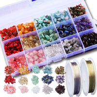 1 x RAW Customer Returns SOSMAR 1 Box 15 Colors Natural Shape Gemstones Beads Semi-Precious Stones with Hole for Jewelry Making DIY Earrings Bracelets Necklaces, with 2 Rolls of Copper Wire 0.5mm - RRP €14.11