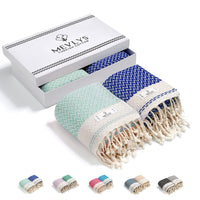 1 x RAW Customer Returns MEVLYS sauna towel Hammam towel pack of 2 beach towel sauna towel bath towel shower towel beach towel picnic blanket yoga towel cotton extra light women men mint sax blue  - RRP €39.95