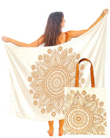 1 x RAW Customer Returns Golden Mandala Pareo Women s Beach XXL Cotton With Mandala Shopping Bag Large Beach Pareo Beach Towel Wrap Skirt Beach Skirt Tapestry Wrap Bikini Cover Up Towel For Swimsuit - RRP €30.24