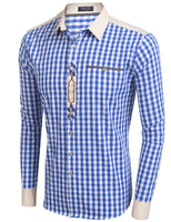 1 x RAW Customer Returns COOFANDY Shirt Men s Traditional Shirt Checked Shirt Long Sleeve Casual Shirt Checked Oktoberfest Cargo Shirt with Cotton Leisure Shirts Super Quality Blue M - RRP €35.28