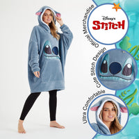 1 x RAW Customer Returns Disney Women s Sweatshirt Girl s Oversized Fleece Blanket Sweatshirt One Size Stitch Blue  - RRP €40.49