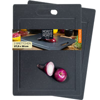 1 x RAW Customer Returns Moritz Moritz 2x plastic cutting board - 36 x 27.5 cm - BPA free - granite look kitchen boards - cutting board with non-slip feet, access opening - with juice groove - RRP €20.21