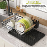 1 x RAW Customer Returns COVAODQ dish drainer, dish drainer, cutlery stand with drip tray, 43 32 14 cm black  - RRP €26.99