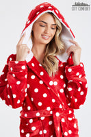 1 x RAW Customer Returns CityComfort Women s Winter Robe with Hood, Fleece House Robes Red White, L  - RRP €26.98