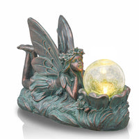 3 x Brand New TERESA S COLLECTIONS Fairy Garden Ornament with Solar Lights, Large Outdoor Bronze Angel Statue, Waterproof Crackled Glass for Patio and Lawn Decor, 12  - RRP €115.62